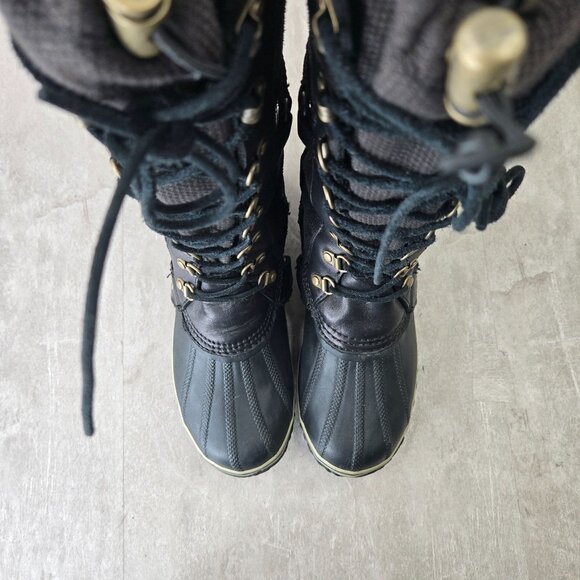Sorel Knee High Winter Boot 9.5 Black Outdoor Snow Gorpcore Moto Utility Lace Up - Picture 2 of 14